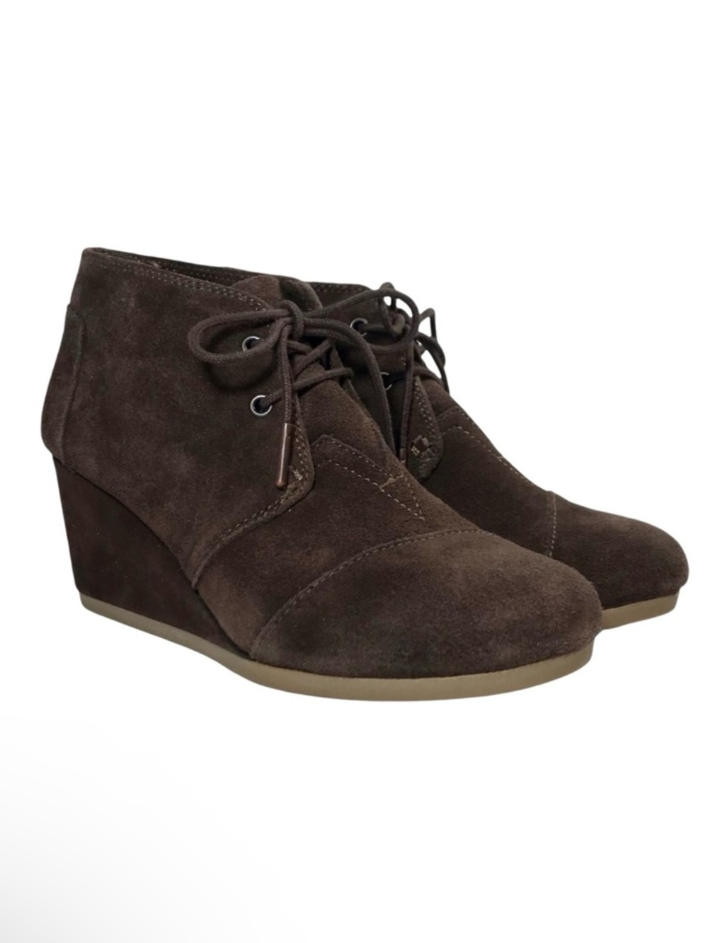 TOMS Lace Up Desert Wedge Ankle Boots / Booties Brown Suede Leather